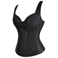 Corset femme avec bretelles noir surbuste Corsets gilet grande taille Steampunk Corsets et Bustiers à lacets désossé Jacquard haut Corset 2