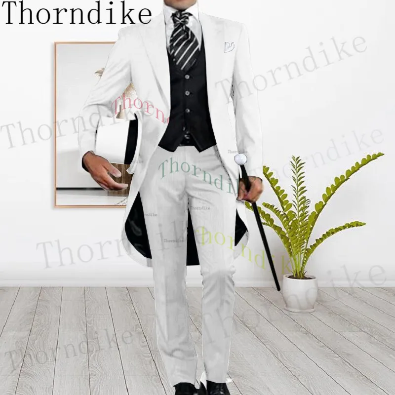 

Модные мужские костюмы Thorndike, облегающий официальный Свадебный костюм для жениха, смокинг с заостренным воротником, мужской офисный деловой блейзер (пиджак + брюки + жилет)