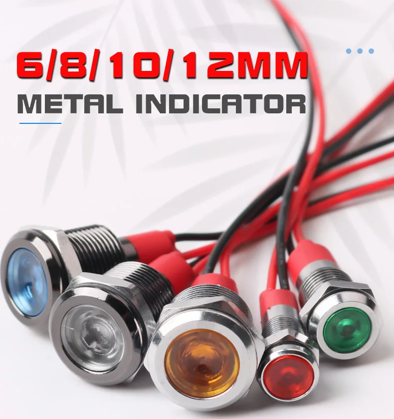 Description Picture 2 of item5V12V24V220V LED Metal Indicator Light 6/8/10/12mm With Wire Waterproof Highlight Signal Light Wire Switch Red Yellow Green