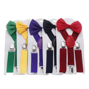 Fashion Children Wedding Dress Suspenders For Children Boys Girls With Bow Tie Adjustable Straps Accessories
