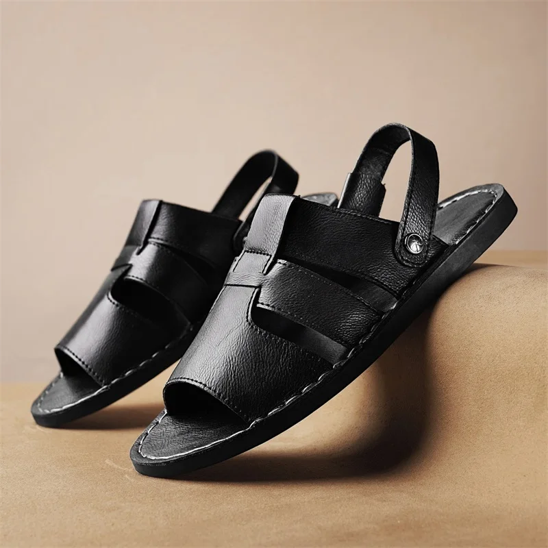 2026 New Fashion Casual Leather Men's Sandals Summer Hollow Out Slip On Sandals Classic Breathable Beach Shoes Outdoor Sandals 1