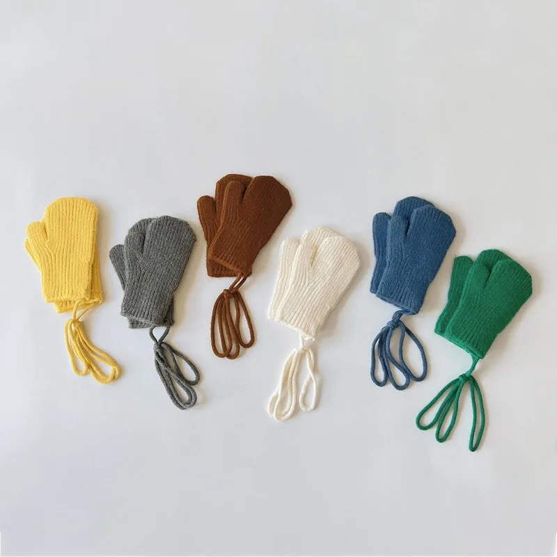 

Solid Color Children's Wool Gloves Soft Knitted Mittens for Boys Girls Winter Finger Warm Mitten Kids Accessories 8 Colors