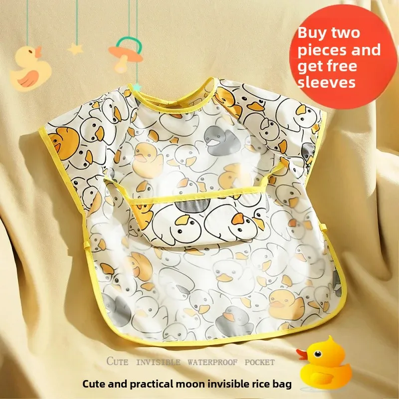 Children's Waterproof Long Sleeve Reversible Apron Feeding Smock Cotton Coverall Baby Eating Clothes Durable Child Apron