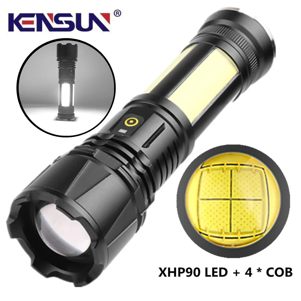 Светодиодная вспышка XHP90 + 4 * COB четыре ядра фитиль перезаряжаемый Магнитный