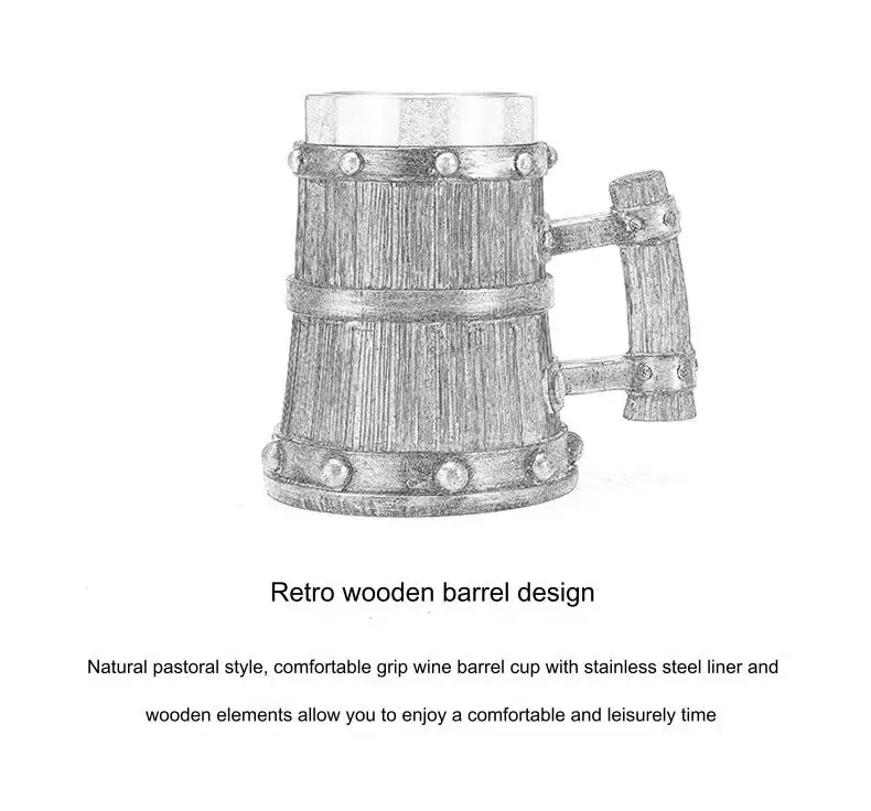 Description Picture 3 of itemOriginal Viking Drinkware  German Large Wooden Botella de agua Stainless Steel Barrel Coffee mug Wine Water bottle tazas de café