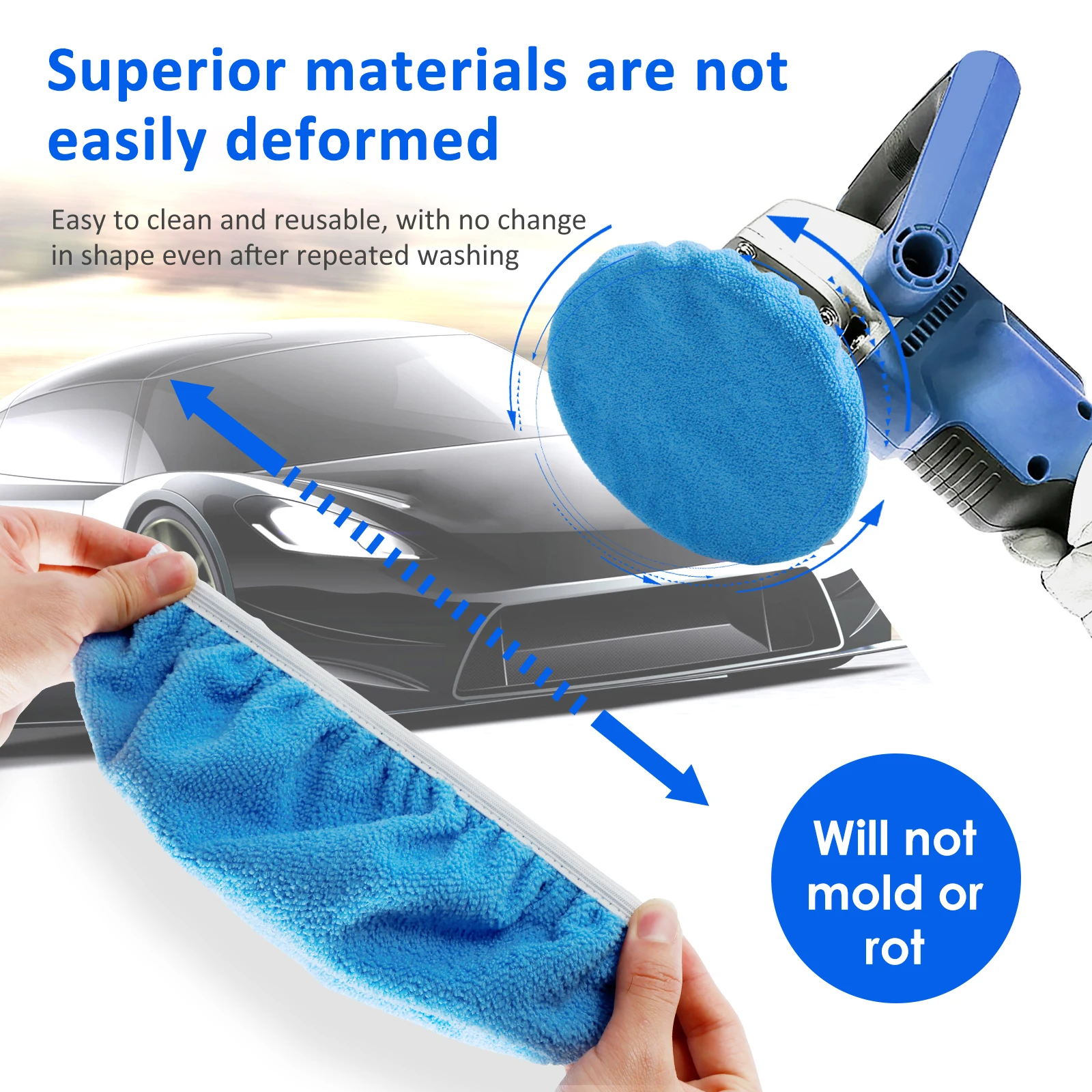 15 Pcs Car Polisher Pad Bonnet 7 to 8 Inch/9 to 10 Inch Reusable Car Buffing Pads with Microfiber Wax Pads and Woollen Polishing