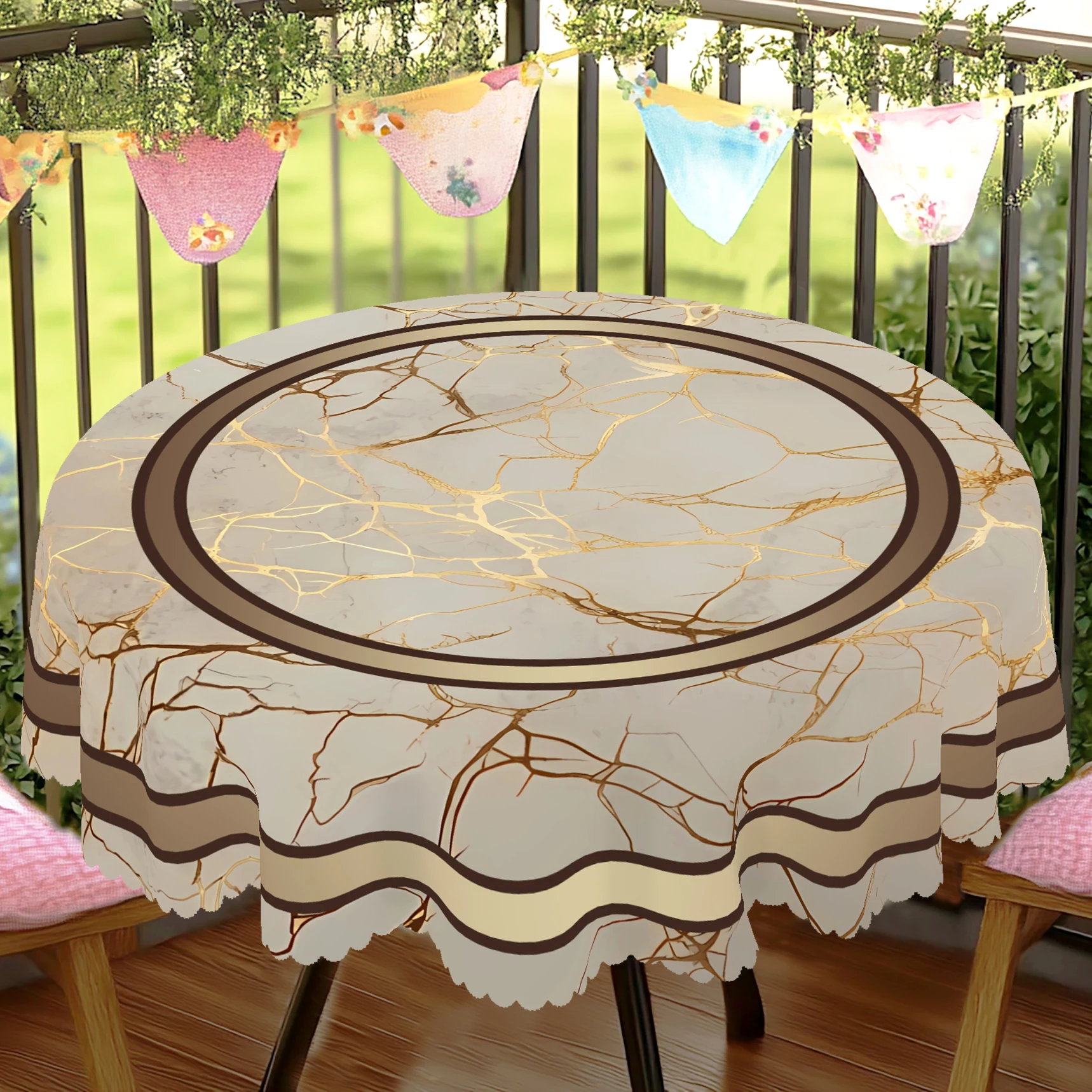 1 Piece Marble Printed Round Tablecloth, 5 Sizes Available, Gilt Marble Pattern Printed Tablecloth, Edge Embossing Process, Daily Garden Tablecloth Decoration, Tablecloth for Daily Home Kitchen, Terrace Use, Spring Decoration
