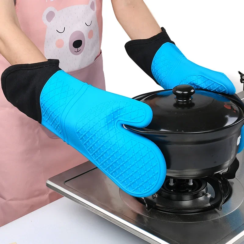 1Pcs Silicone Oven Mitt Heat-Resistant Microwave Gloves Thick BBQ Grill Gloves Mitts Non-Slip Cooking Mitts Grill Baking Glove