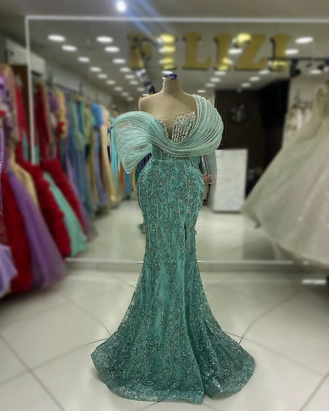 

Элегантное бирюзовое свадебное платье для вечеринки великолепные платья с бусинами и блестками для торжественных случаев 2024 арабское платье для вечеринки для женщин на заказ