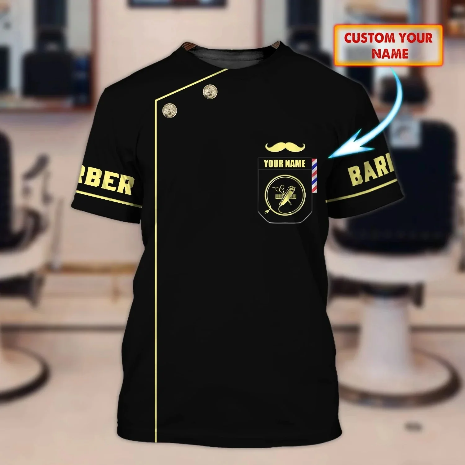 Sommer Mode männer T-shirt Personalisierte Name Barber 3D Gedruckt Unisex T Shirt Neue Barber Shop Geschenk Casual Kurz-hülse DW68 – Detail 27