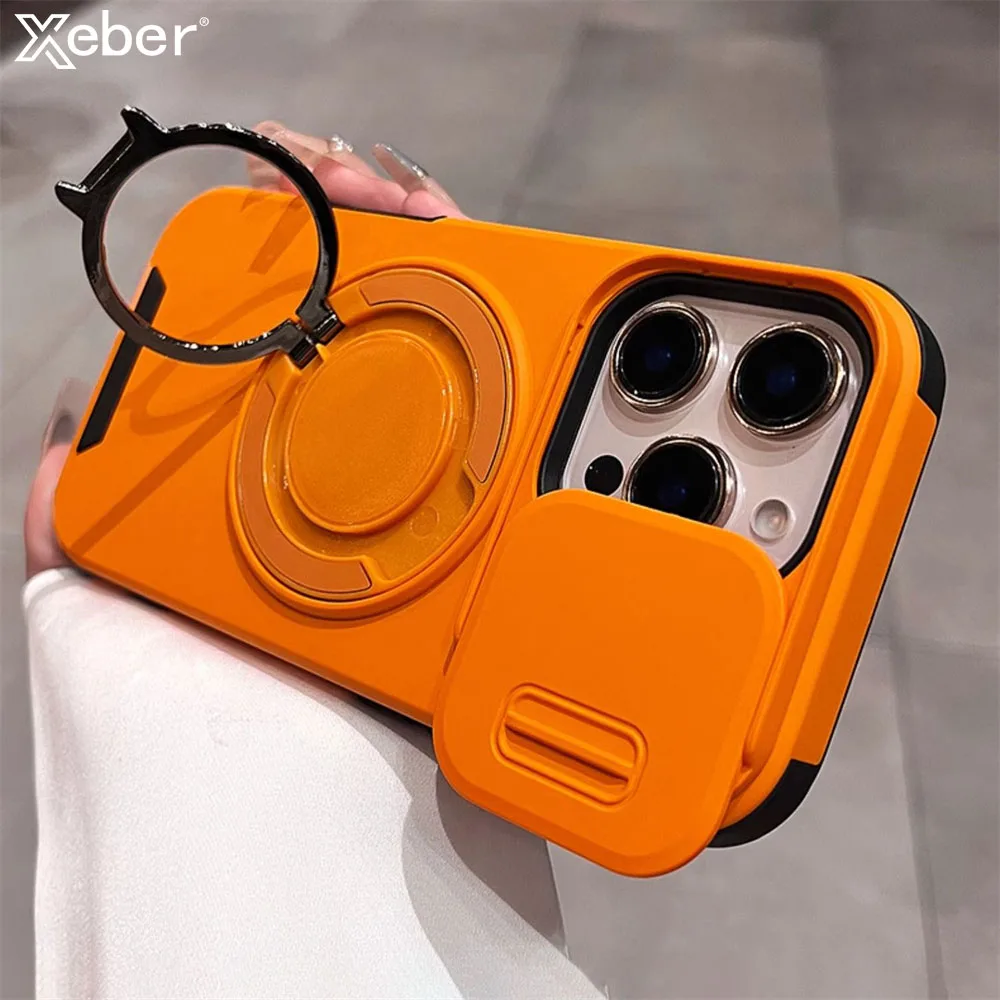 Luxury Slide Camera Lens Protection Magnetic Ring Holder Shockproof Case - Elegant and Durable Cover