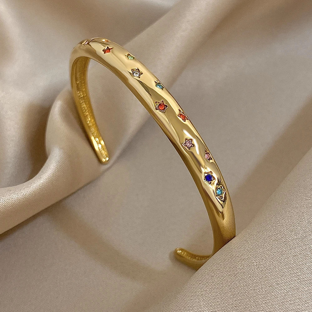 Bracciale Elastico Donna Oro Rosa Con Ciondoli Cuore E Stella - Braccialetto A Perline Con Cristalli, Ipoallergenico, Lunghezza 18 Cm, Regalo Per Amiche
