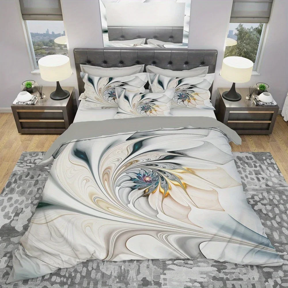 3D Psychedelic Floral Duvet Cover Set Abstract Flower Print Bedding for and Bedroom Decor Includes Duvet Cover and Pillowcases