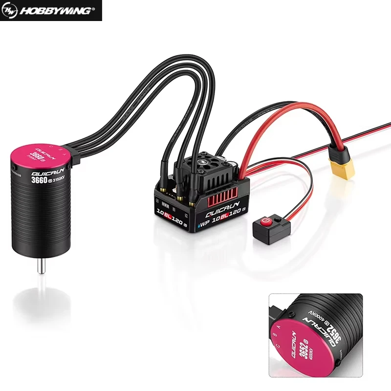 Moteur Brushless 3660SL 3700KV pour Voiture RC 1/10, câbles et connecteurs en gros plan