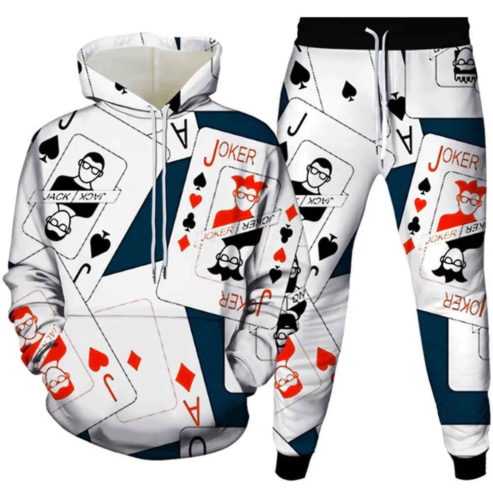 

Poker Fire Queen King Print Men Clothes Set Hoodies Long Pants 2 Piece Tracksuit Male Fashion Sportswear Outdoor Suit Size S-6XL