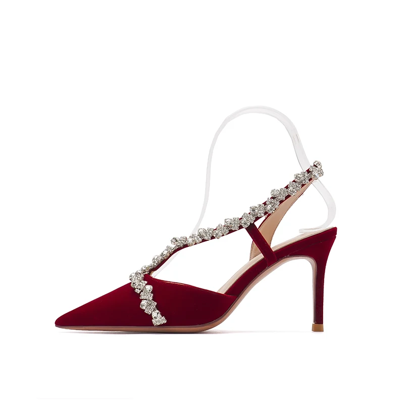 Spring Brand Women Slingback Sandals Pointed Toe Slip On Thin High Heel Ladies Elegant Pumps Shoes Drss Sandals L-101