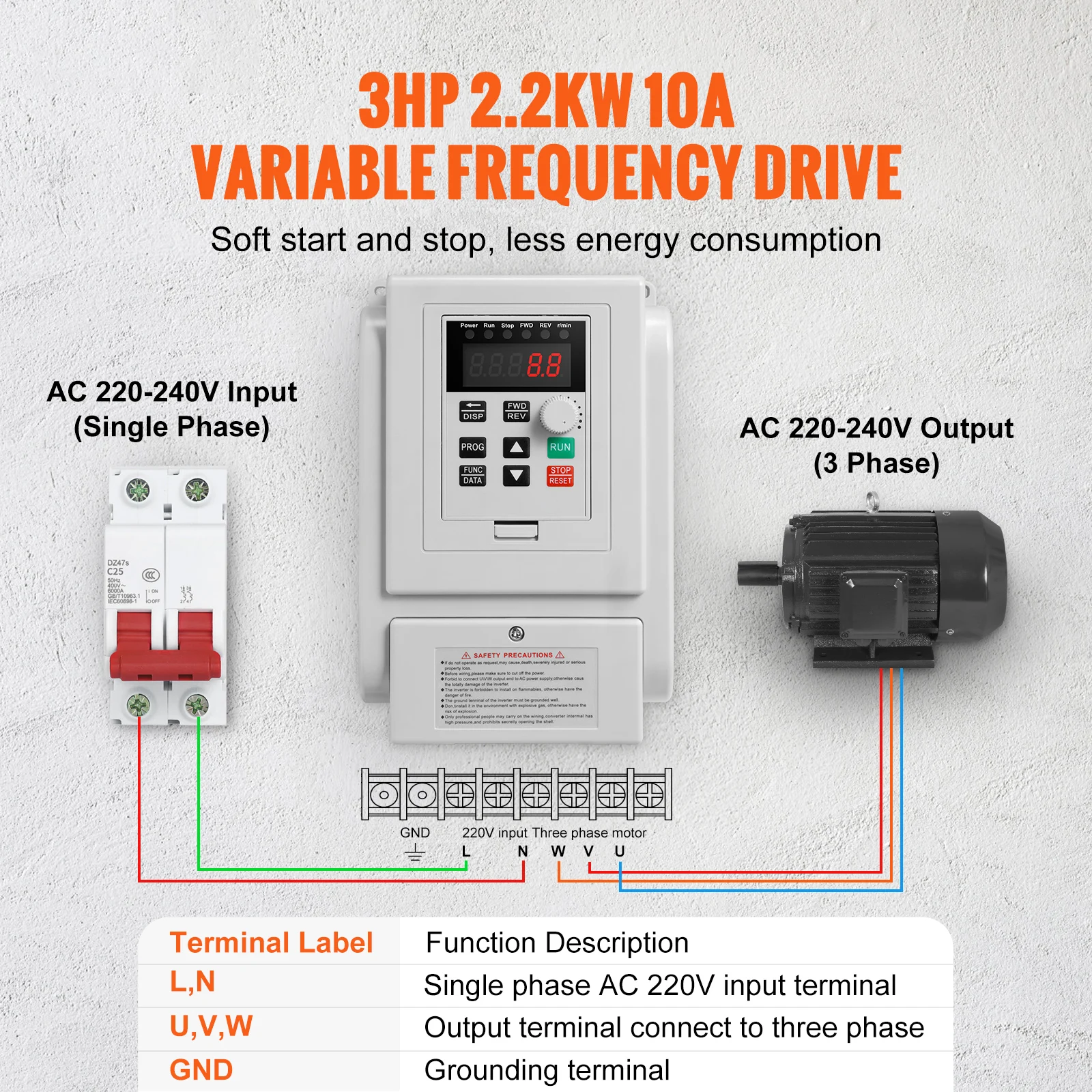 Variable Frequency Drive Converter AC 220V 3P Output Speed Controller