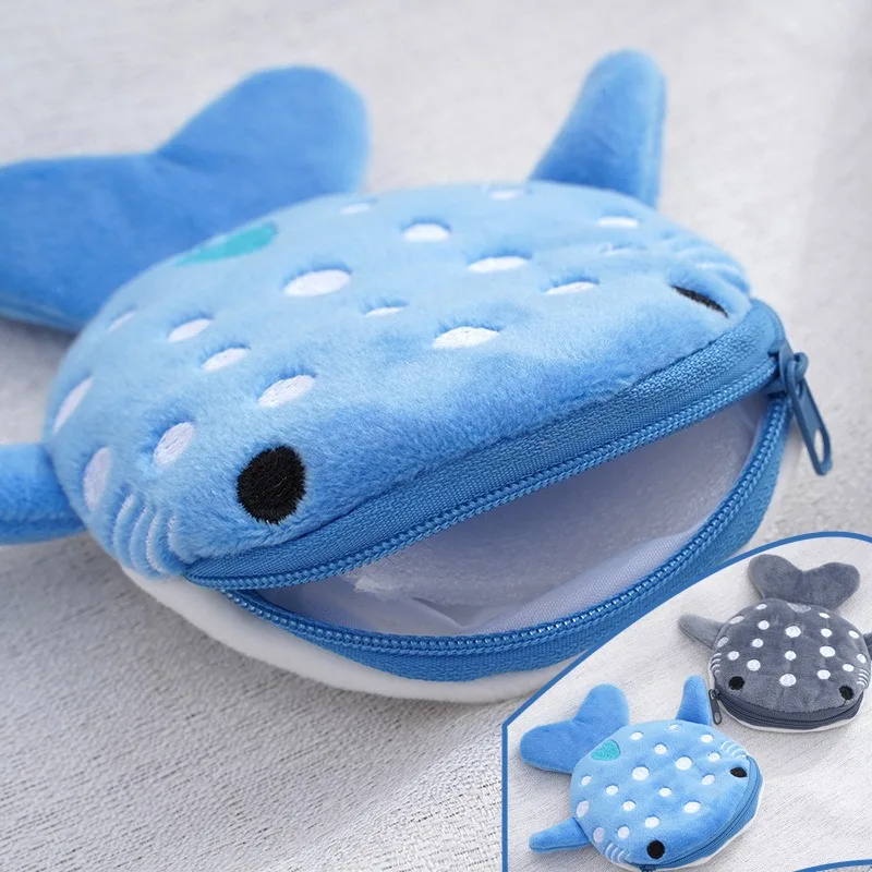 

Cute Cartoon Plush Shark Coin Purse Plush Animal Wallet Pendant Storage Women's Handkerchiefs Change Purse Key Earphone Pouch