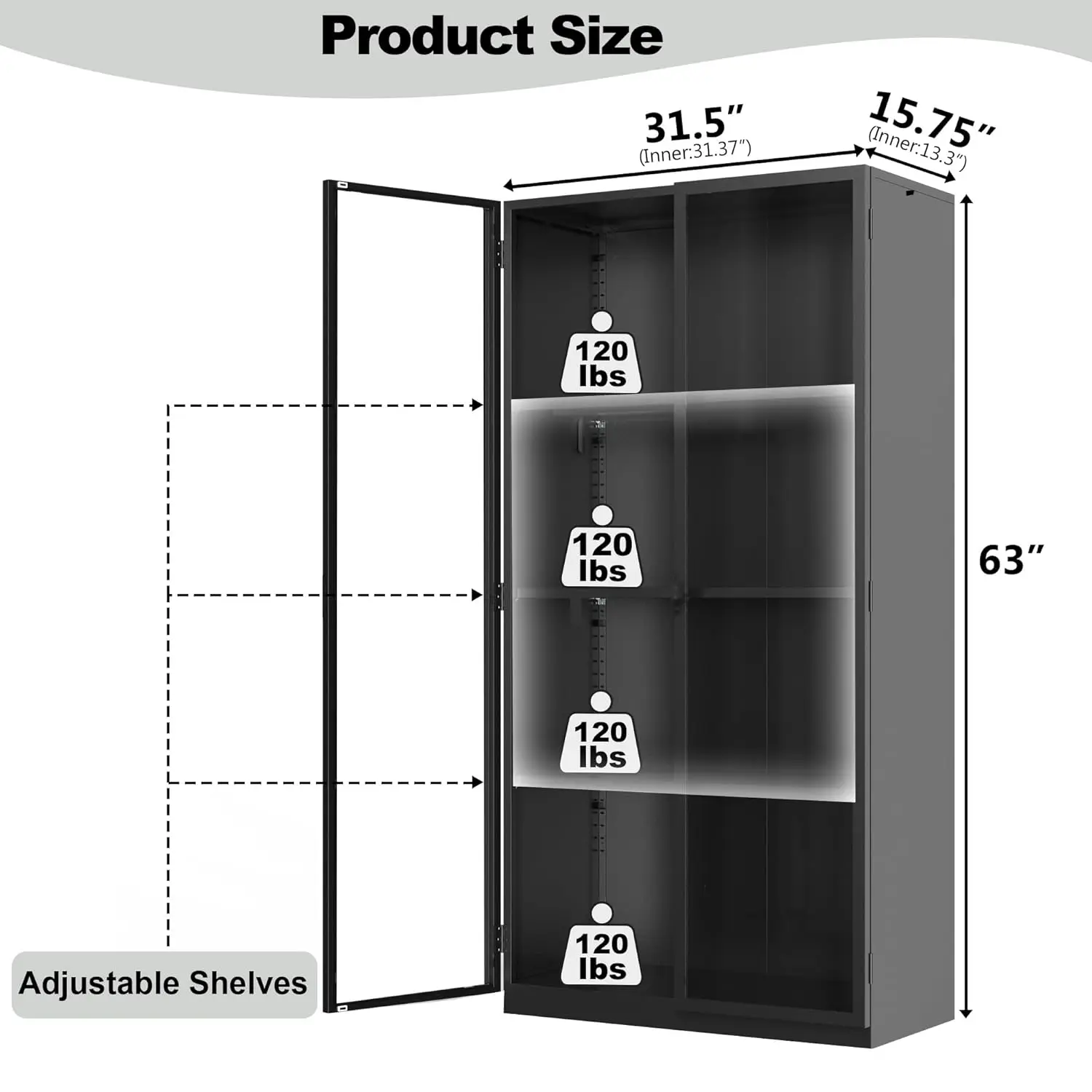 63" Tall LED Glass Display Cabinet 2