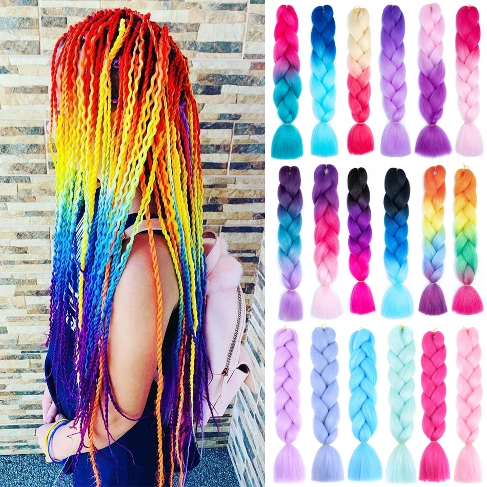 

Expression Hair Extensions for Women Synthetic Colored Hair Extensions 24 Inch Ombre Jumbo Braid Hair Crochet Braids Extensions