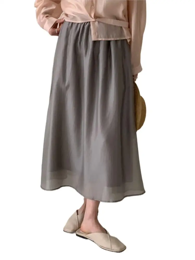

Plus Size Summer Ladies Elegant Luxury Party Maxi Skirt Lyocell Loose Cool Half Skirt Casual Elastic High Waist Beach Skirt