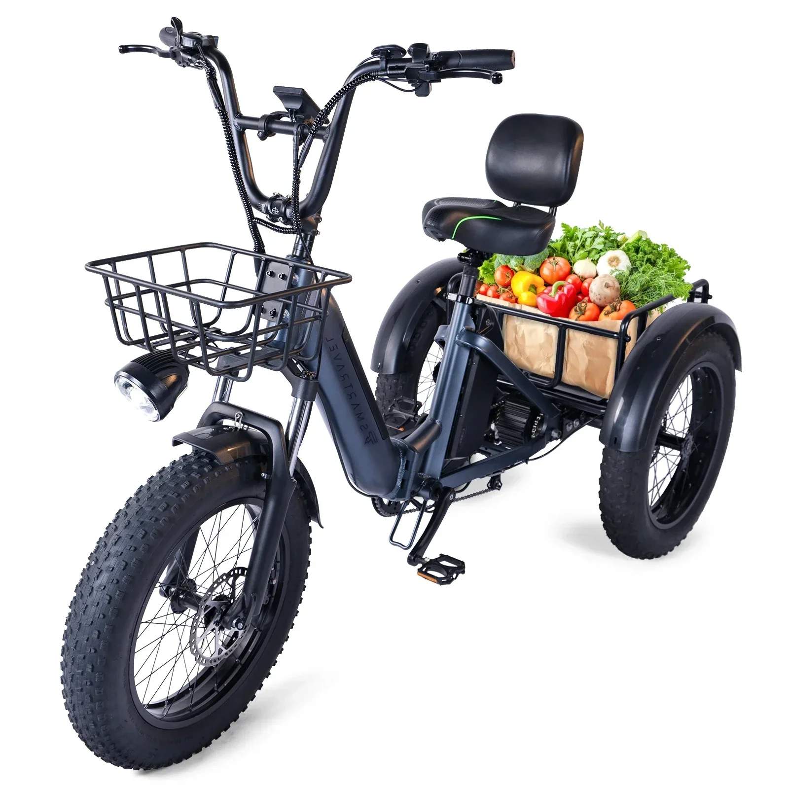E- Tricycle 750W Powerful Motor 48V30.5AH Large Capacity Dual Batteries, Load Bearing 210 kg Transport Electric Tricycle Bicycle
