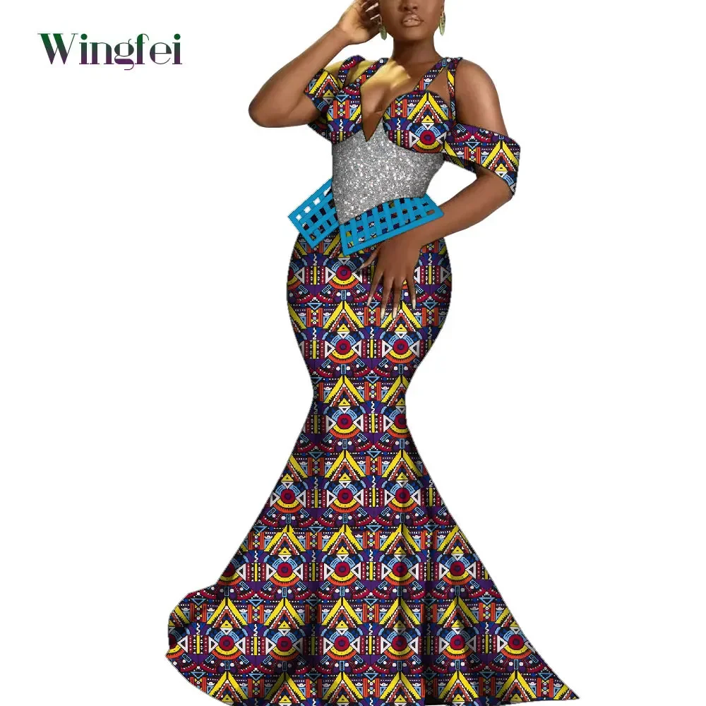 Fashion Robe Africaine Dashiki African Dresses for Women Ankara Print Party Evening Gowns Elegant Maxi Long Lady Dresses WY1051