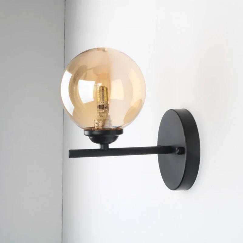 Modern Led Wall Lamp Black Wall Lights with Special Glass Round Ball Bedside Lights with G9 Bulbs Sconce Decor