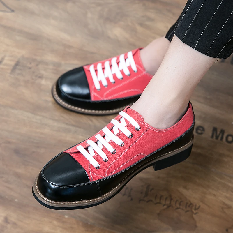 

Men's Casual Lace Up Low Heel Platform Shoes With PU Leather Uppers, Spring Summer And Autumn