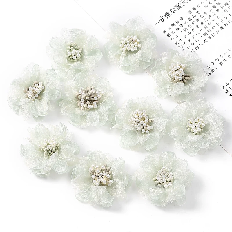 5Pcs Chiffon Künstliche Blumen Kopf Stoff Applique Kleid Nähen Liefert Patches Zubehör Für Kinder Mädchen Haarnadel Dekoration – Detail 9