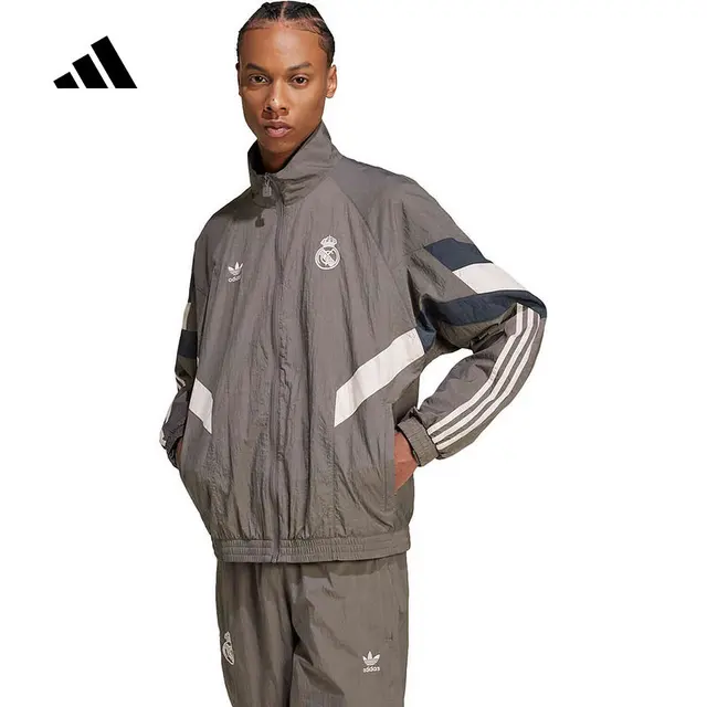 Veste tissée Adidas Real Madrid pour homme JI9479 gris coupe-vent de football 1