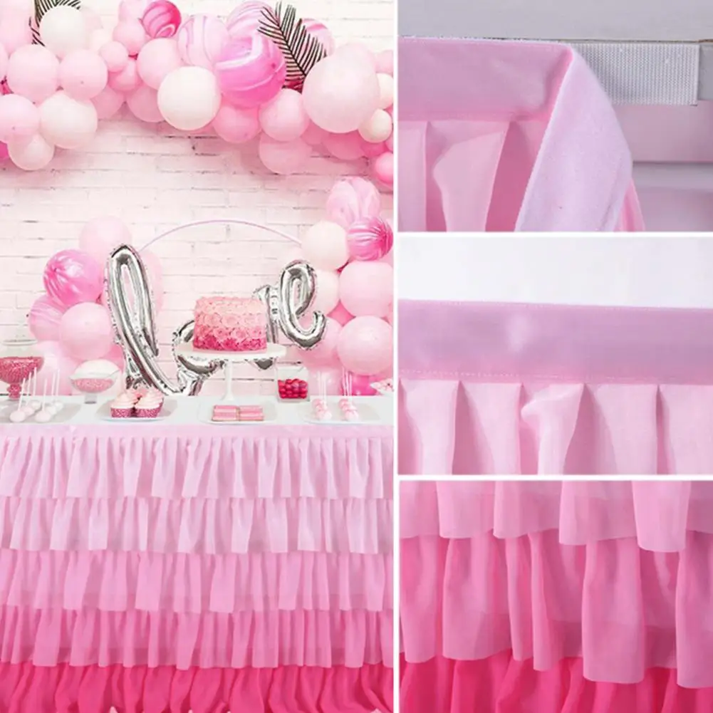 Wrinkle-resistant Table Skirt Multi-layer Ruffle Table Skirt for Rectangle Round Tables Reusable Gradient Rainbow Color Beach