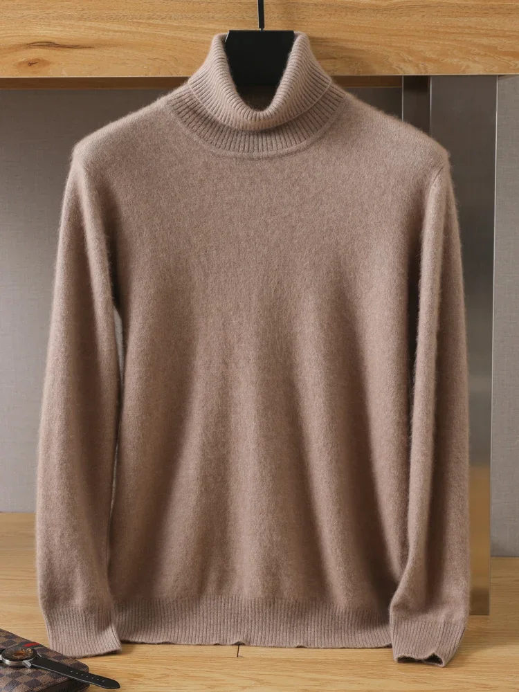 Warm Men's 100% Pure Mink Velvet Cashmere Sweater Turtleneck Pullover Knitted New Winter Top Long Sleeve High-end Pullover