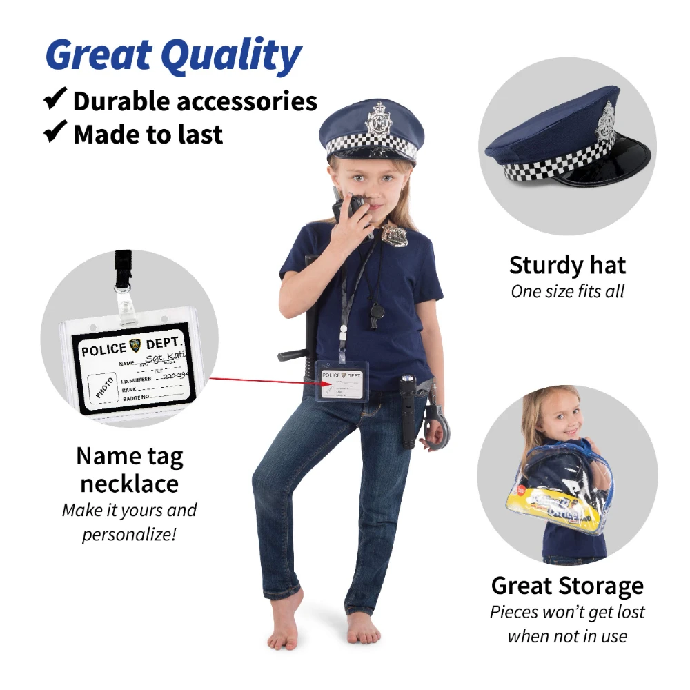 WizKidz Police Toys Set with Police Baton Handcuffs Toy Gun Police Hat for Kids Role Play Dress Up Pretend Play Accessories Gift 3