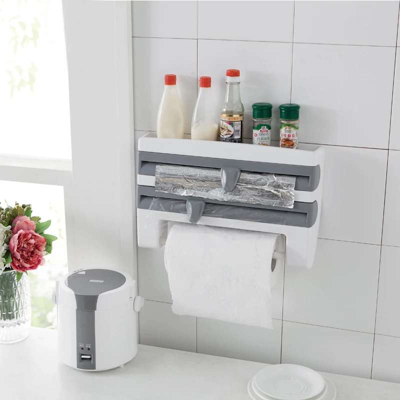 Cling Film Dispenser Food 4 In 1 Wall-Mounted Plastic Wrap Cutter Aluminium Foil Dispenser Kitchen Accessories Organizer cling wrap dispenser,food film dispenser,plastic wrap cutter,cling film cutter,kitchen wrap dispenser,plastic wrap dispenser