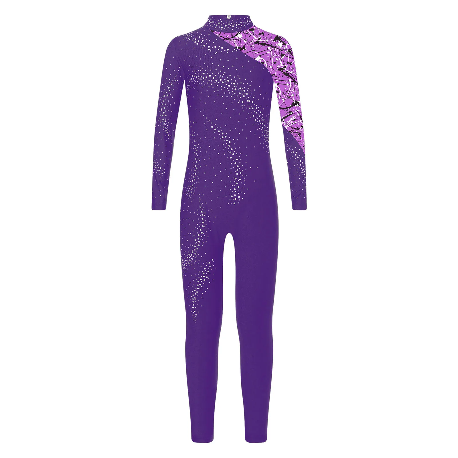 thumbnail image 1 of Mono de ballet de manga larga para niñas, traje de gimnasia, patinaje artístico, baile, con brillantes diamantes de imitación, 1 of 5