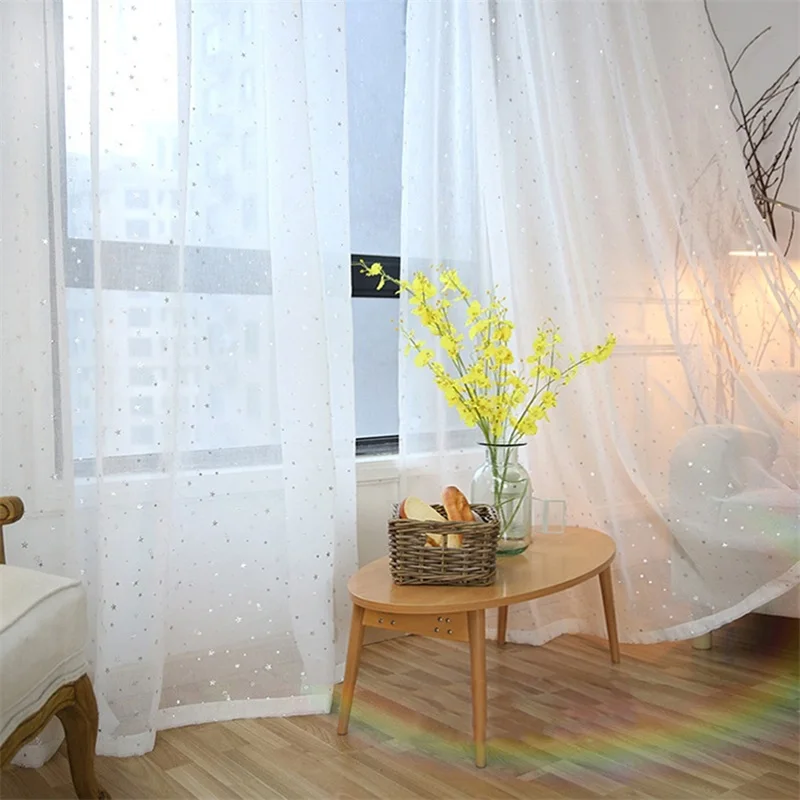 Window Curtains Shine Star Kids White TulleCurtain For Living Room Kitchen Blue Pink Yarn Curtains For Bedroom Child Green Cortinas Decor