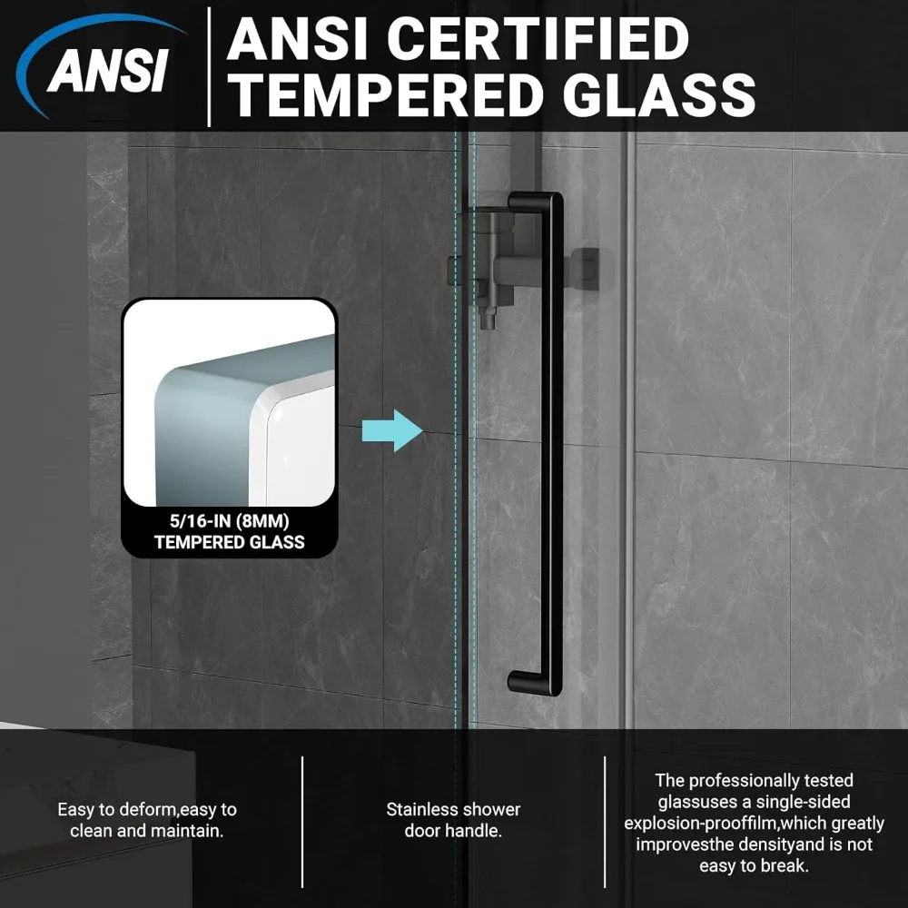 Shower Door 60" W x 76" H Frameless Sliding Shower Door,Frameless Shower Door with Sealing Strip and Waterproof Handle 5