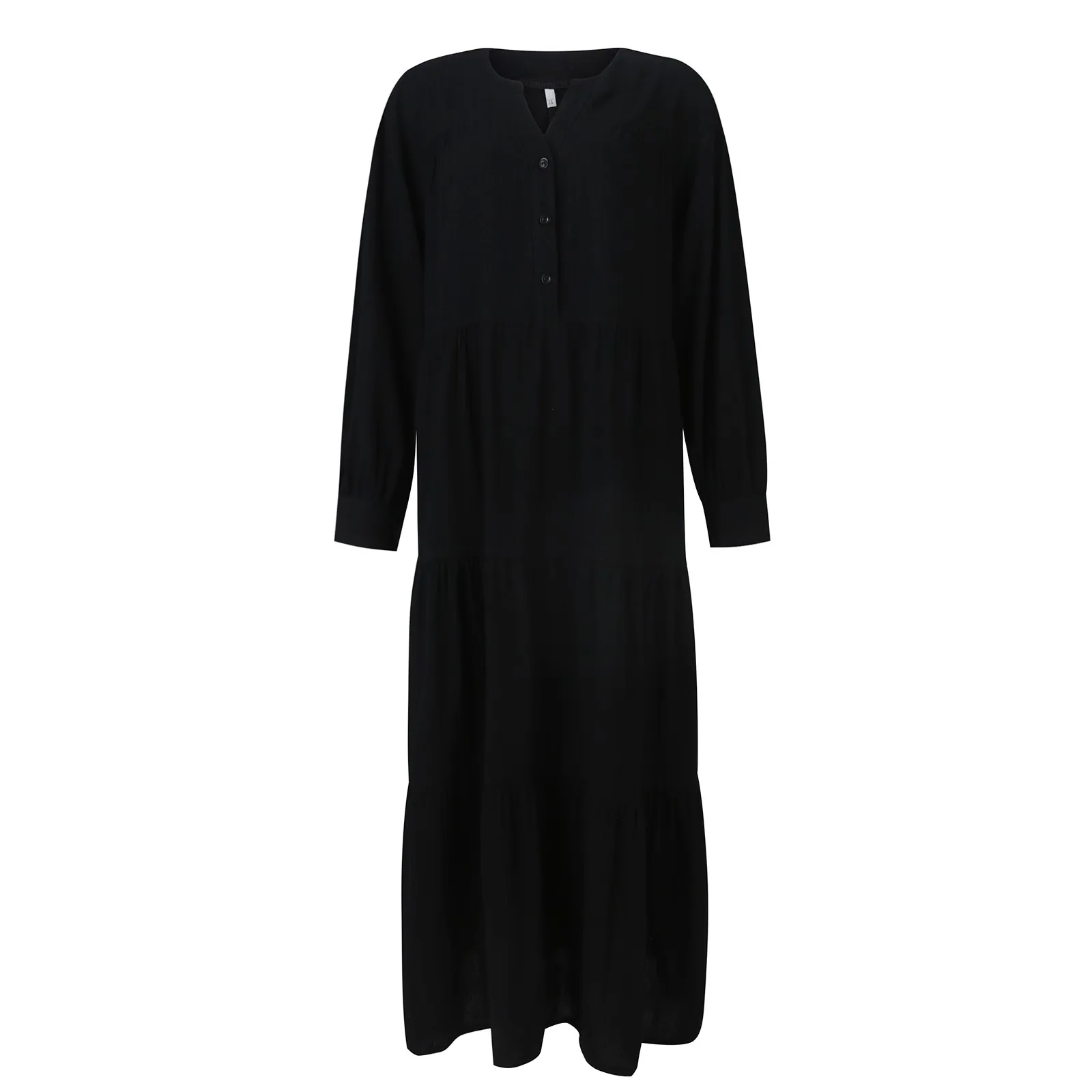 

2023 Women's Long Swing Dress Spring and Autumn Long Sleeve V-Neck Ruffle Edge Dress Casual Loose Elegant Cotton and Hemp Dress