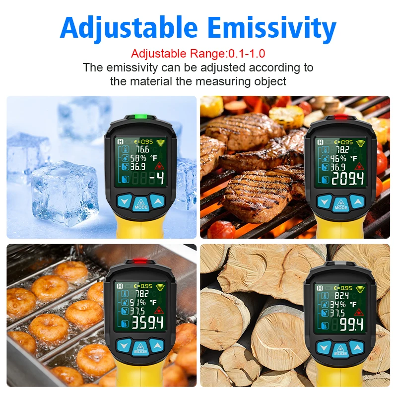 Digital Infrared Thermometer 800/600/400&deg;C Non-contact Pyrometer Industrial High Temperature Meter Humidity Laser termometro