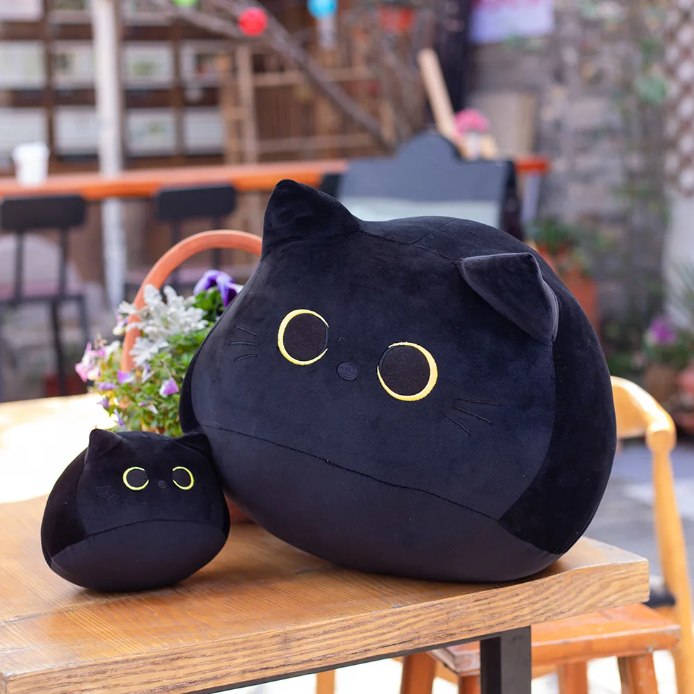 18/40/55Cm Kawaii Black Cat Peluche Farcito Morbido Rotondo Animale Gatto Cuscino Pisolino Regalo Di Compleanno Creativo Per Bambini Bambini