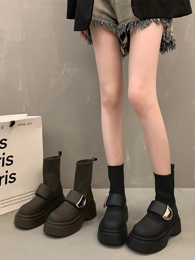 

Женские резиновые ботинки, зимняя обувь, ботинки с круглым носком, женские резиновые ботильоны в стиле «лолита», на высоком каблуке, на липучке, Осень-зима 2023