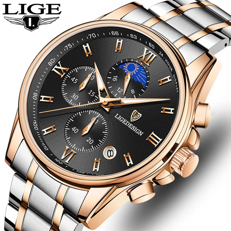 LIGENewChronographMenWatchForMenSportCasualStainlessSteel