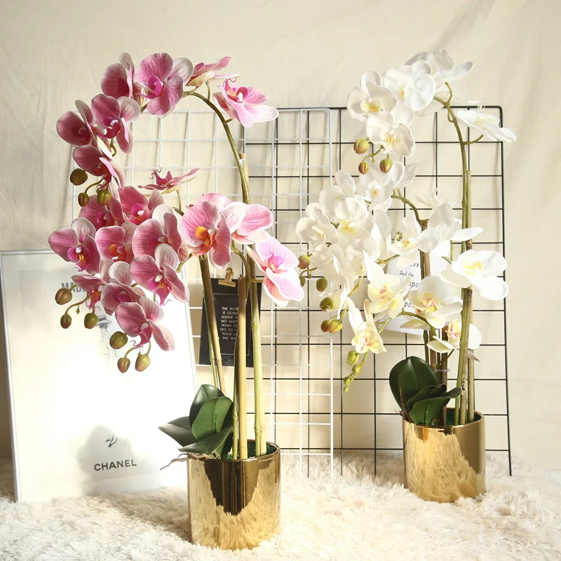 

7Heads Latex Film Phalaenopsis Artificial Flowers Realistic Touch Orchid Plant Bonsai for Wedding Decor Party Table Home Display