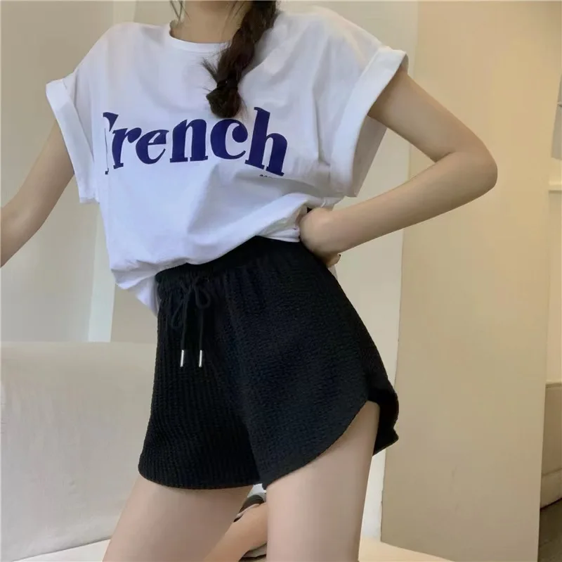 Women Shorts Summer High Elastic Lace Up Drawstring Sleep Bottoms Fitness Running Simple Home Safety Underwear Cool Comfortable