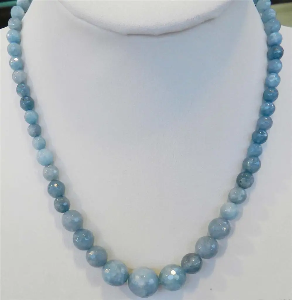 new 6-14mm Brazilian Aquamarine Faceted Gems Round Beads Necklace 45cm