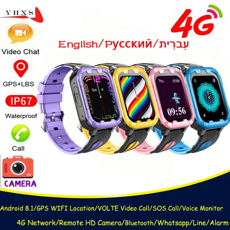 어린이 학생 카메라 음성 비디오 SOS 통화 전화 Whatsapp 워치, IP67 방수, 안드로이드 8.1 스마트 4G, GPS, 와이파이, 위치 추적