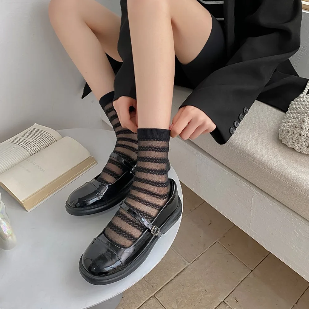 

Mid-tube Silk Socks Vintage Glass Silk Anti-Friction Foot Transparent Socks Sweat Absorbing Ultra Thin Socks Girl