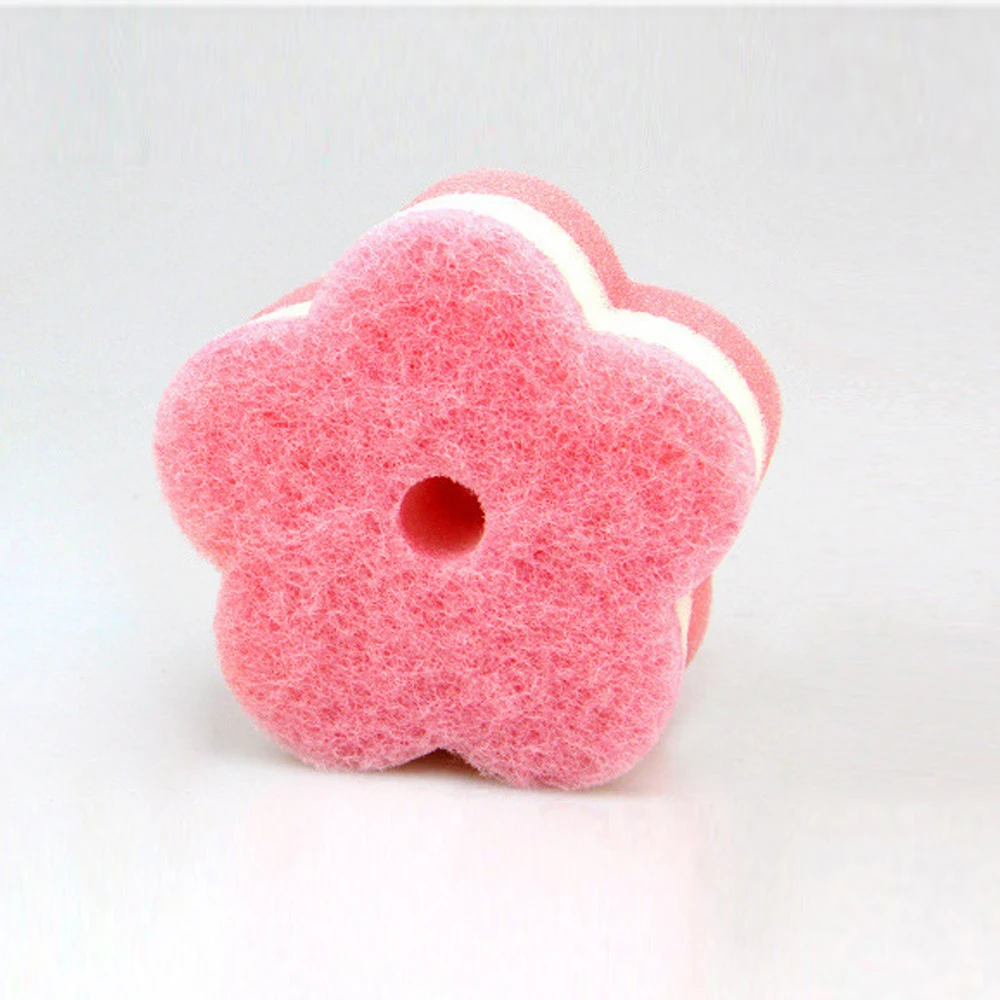 Practical Sponges Scouring Pads Flower Shape Sponge Brush Tableware Glass Wash Dishes Kitchen Cleaning Tool Random Color