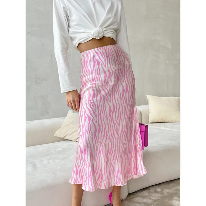 2024 Spring and Summer Retro Zebra Print Skirt Women's New Satin Drape Fishtail Skirt Women's Fengsb